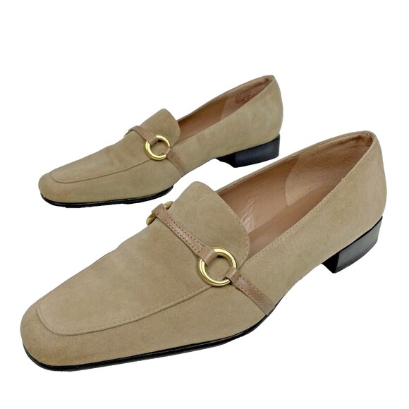 Enzo Angiolini Janetta Tan Brown Suede Horsebit Heeled Loafers Women’s Size 8.5M - Picture 1 of 10